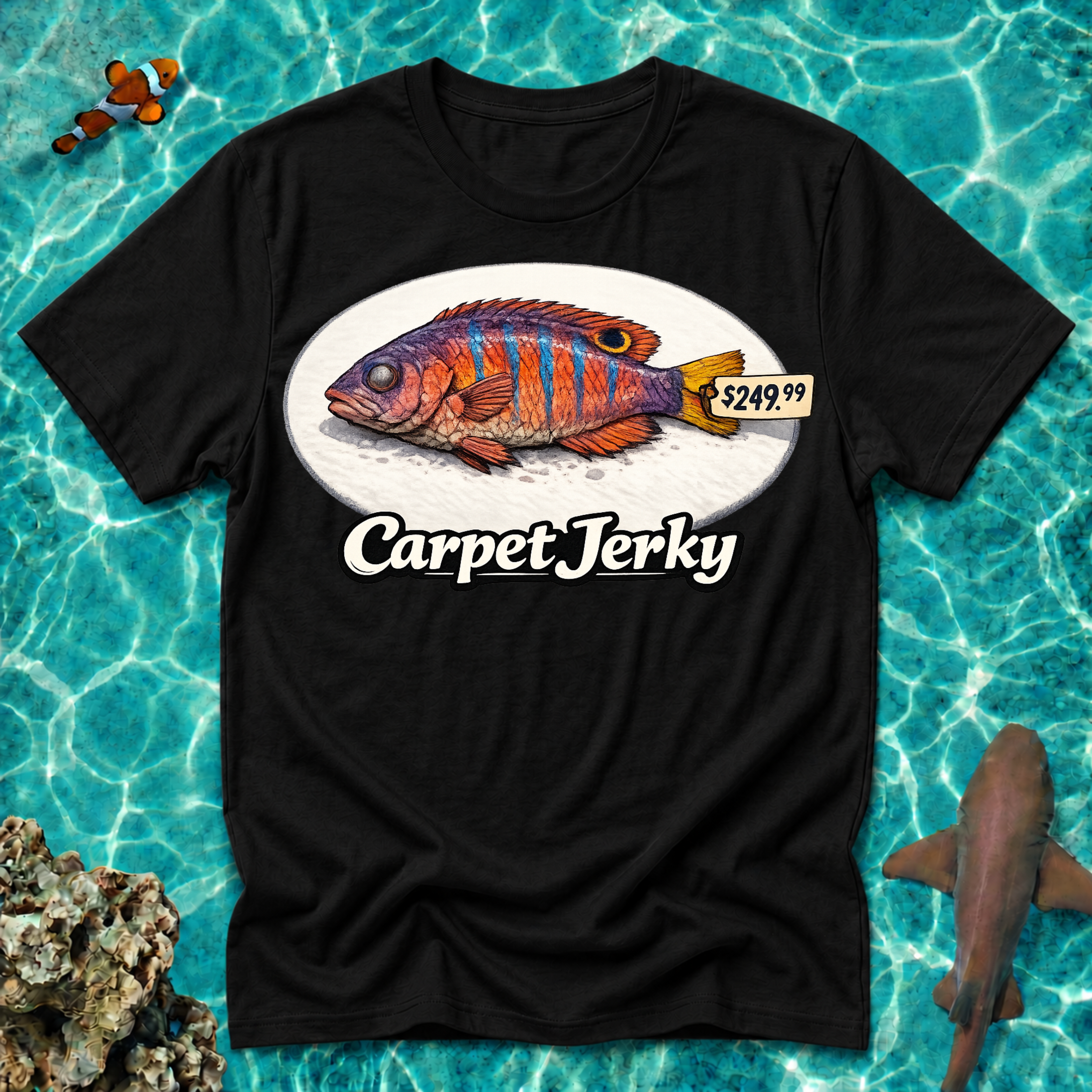 Carpet Jerky Fish Tee — Funny Seafood Graphic T-Shirt