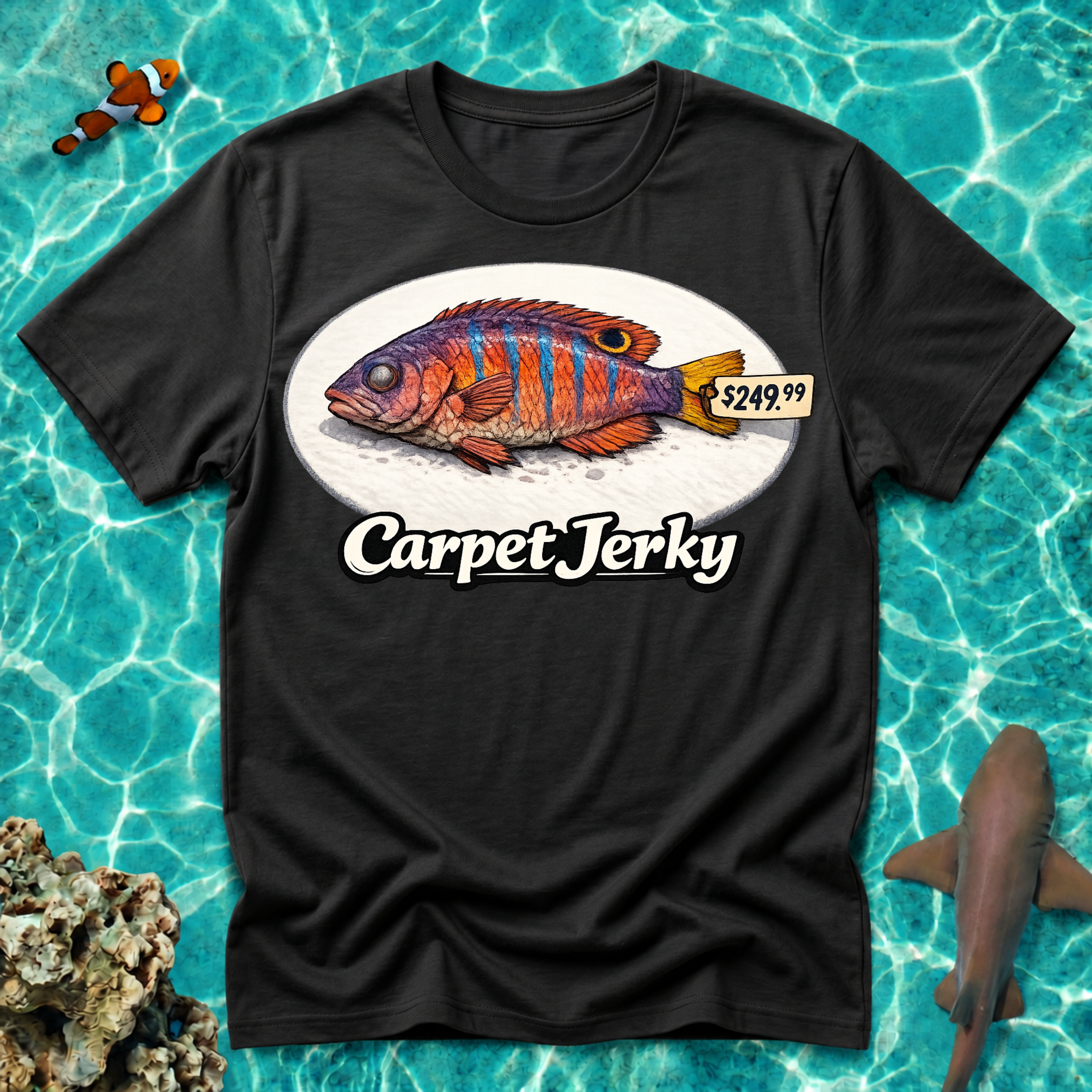 Carpet Jerky Fish Tee — Funny Seafood Graphic T-Shirt