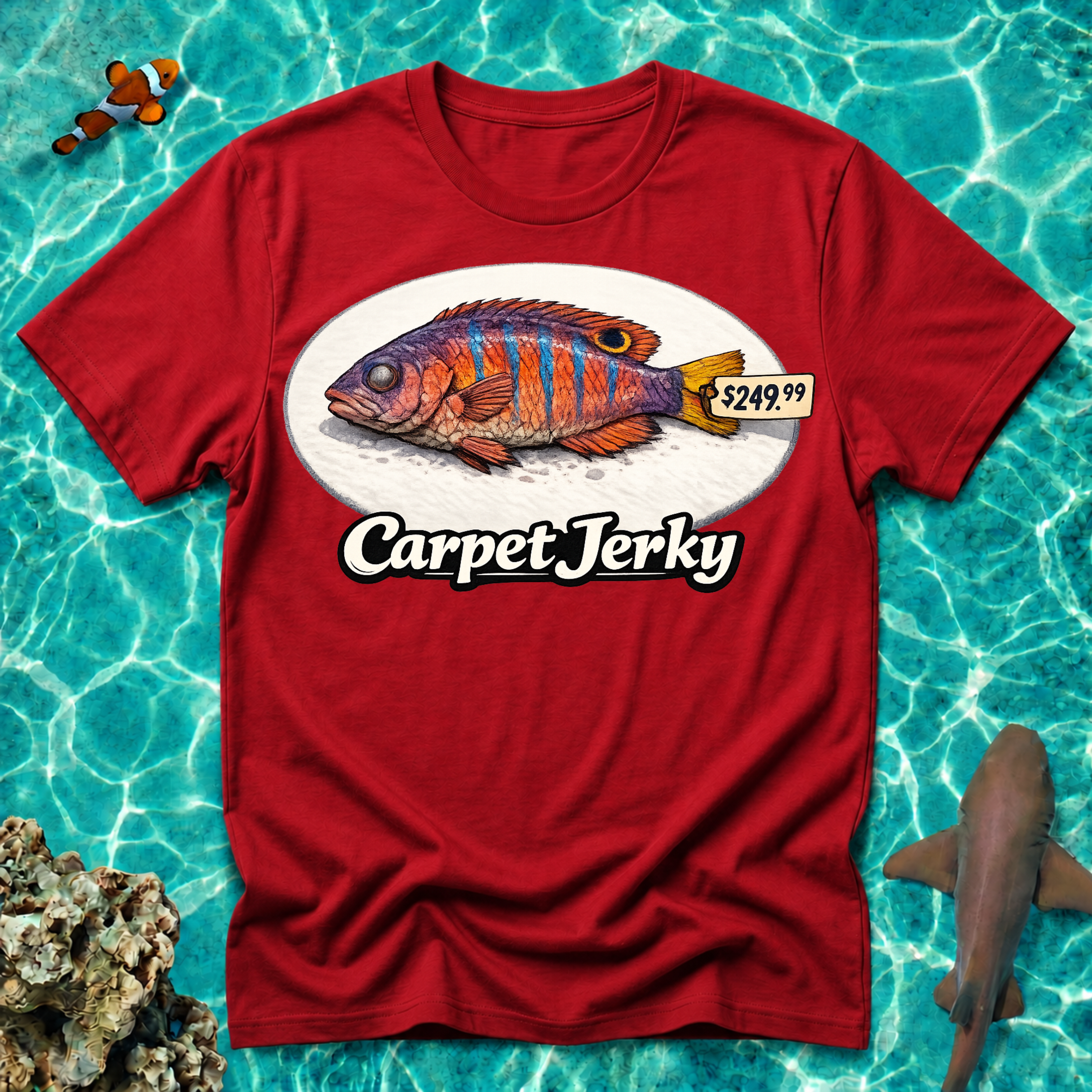 Carpet Jerky Fish Tee — Funny Seafood Graphic T-Shirt