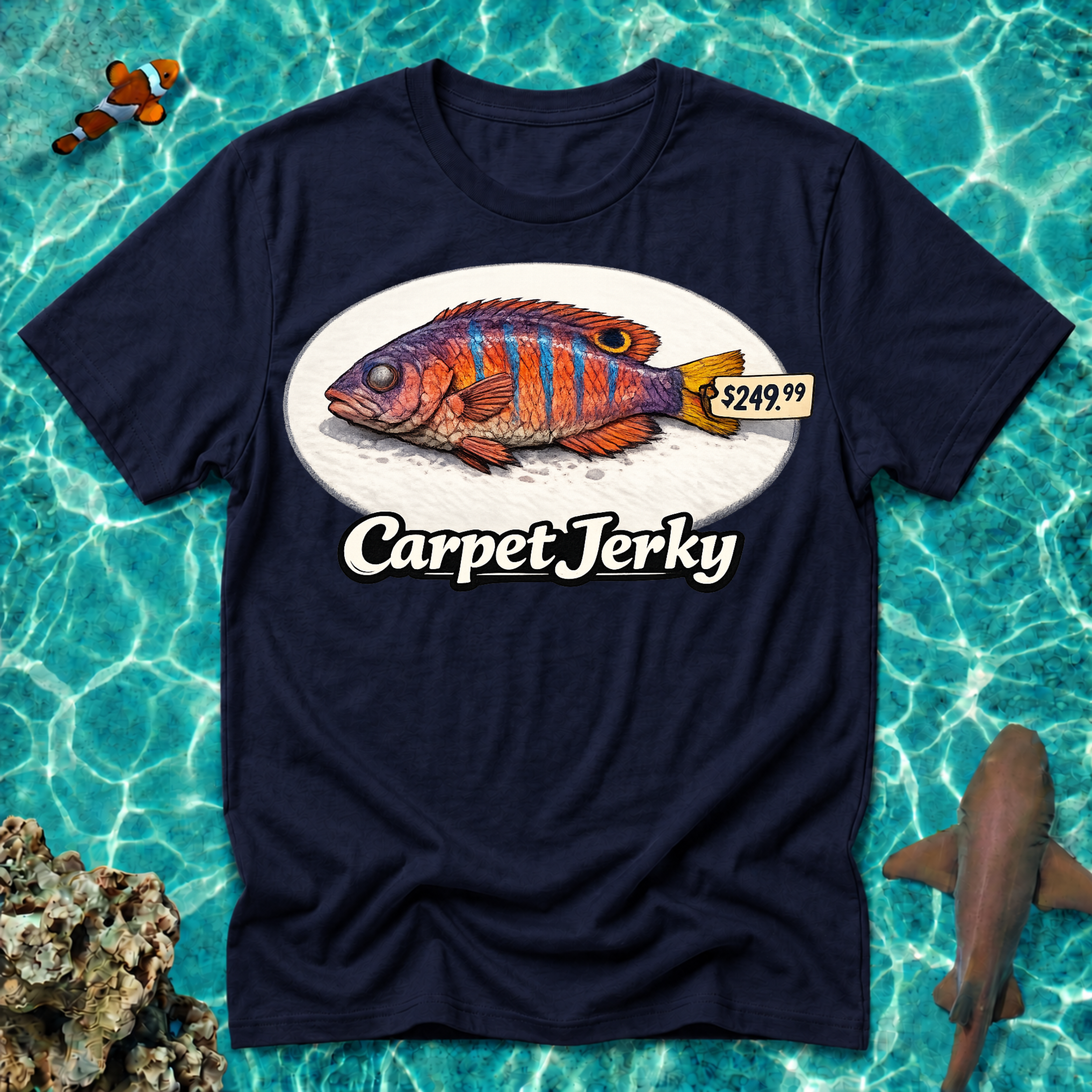 Carpet Jerky Fish Tee — Funny Seafood Graphic T-Shirt
