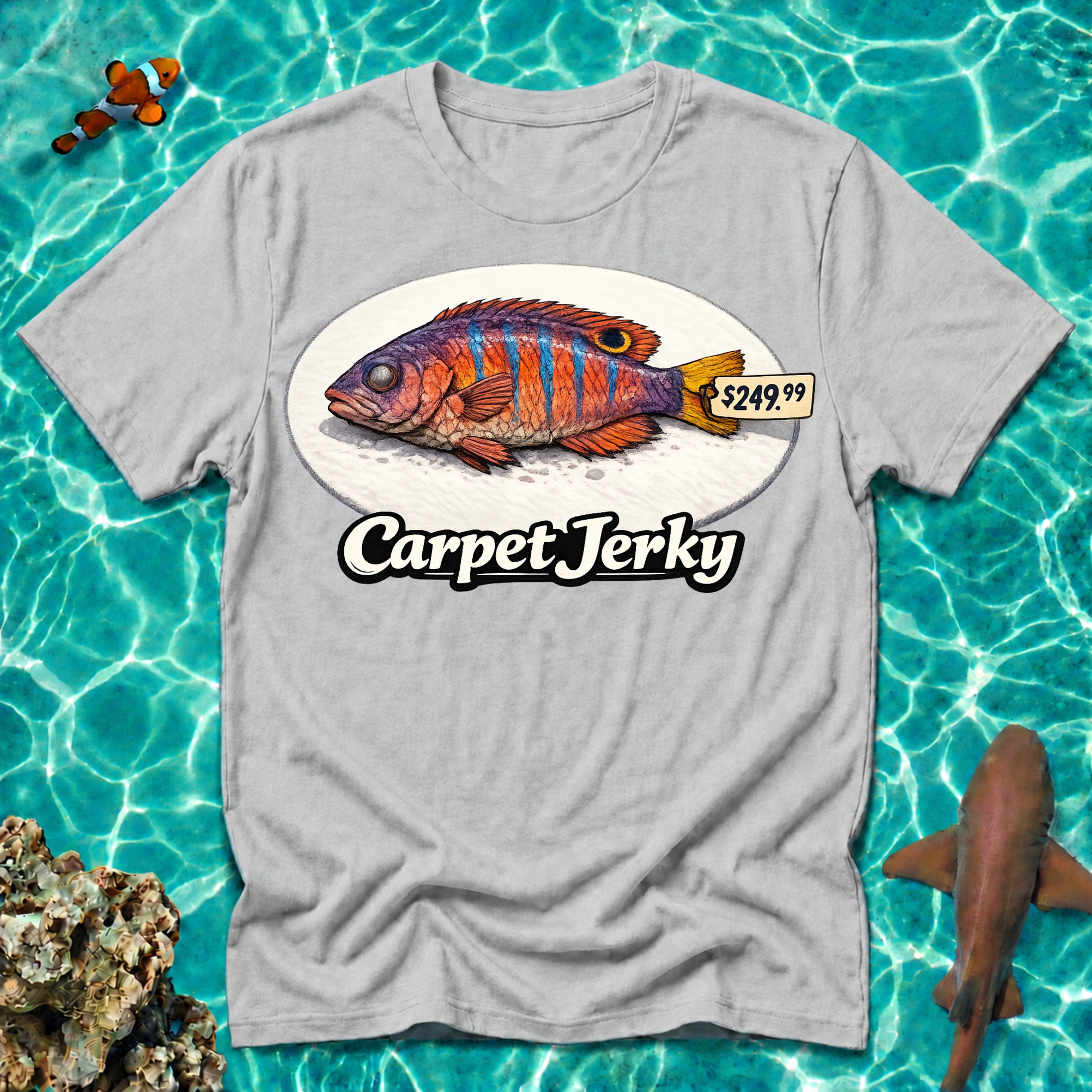 Carpet Jerky Fish Tee — Funny Seafood Graphic T-Shirt