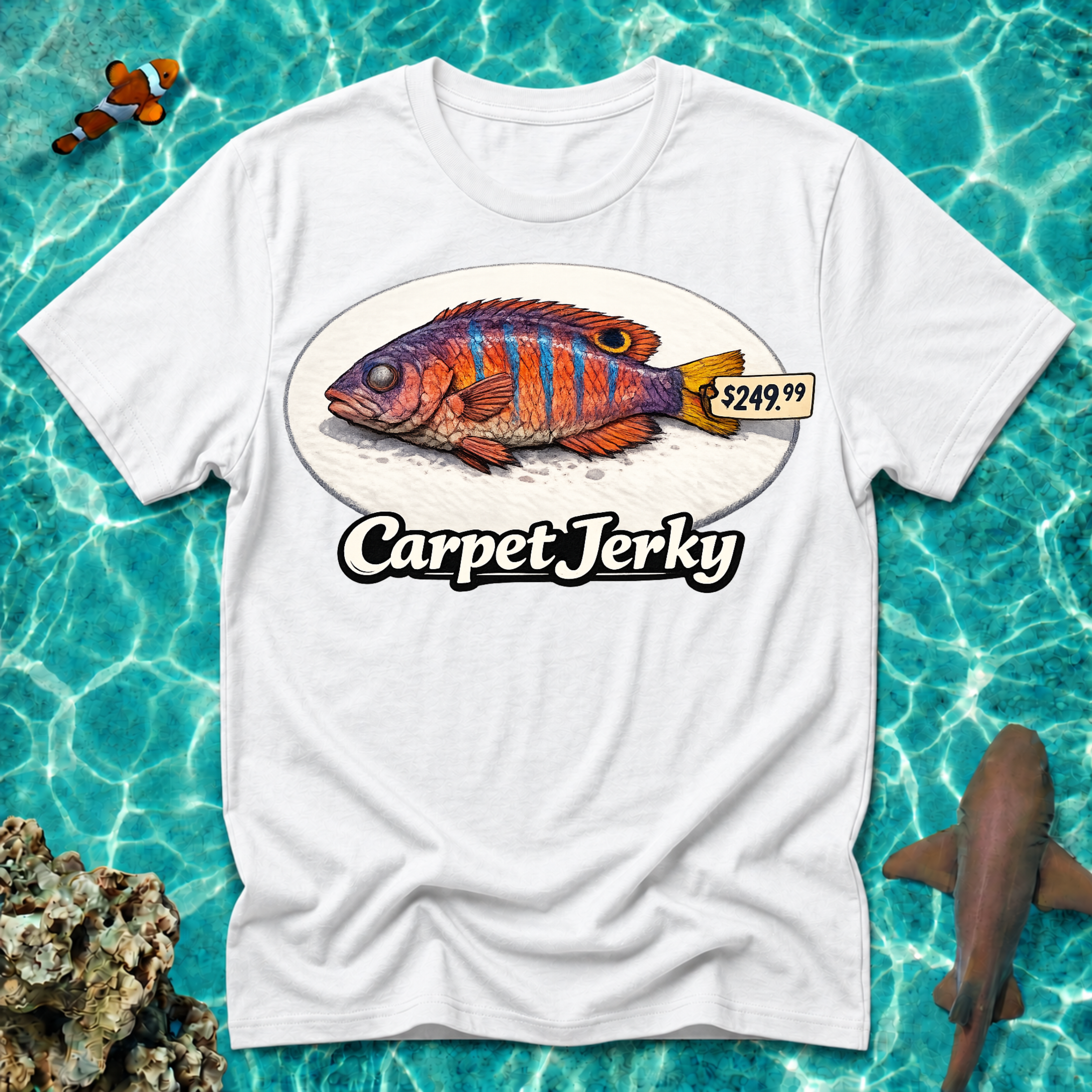 Carpet Jerky Fish Tee — Funny Seafood Graphic T-Shirt