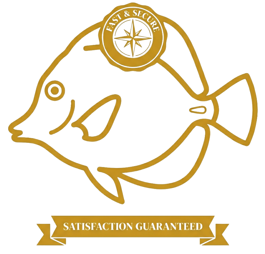 Trust icon - Gold tang illustration with a compass and 'Trusted Shipping' text on a white background